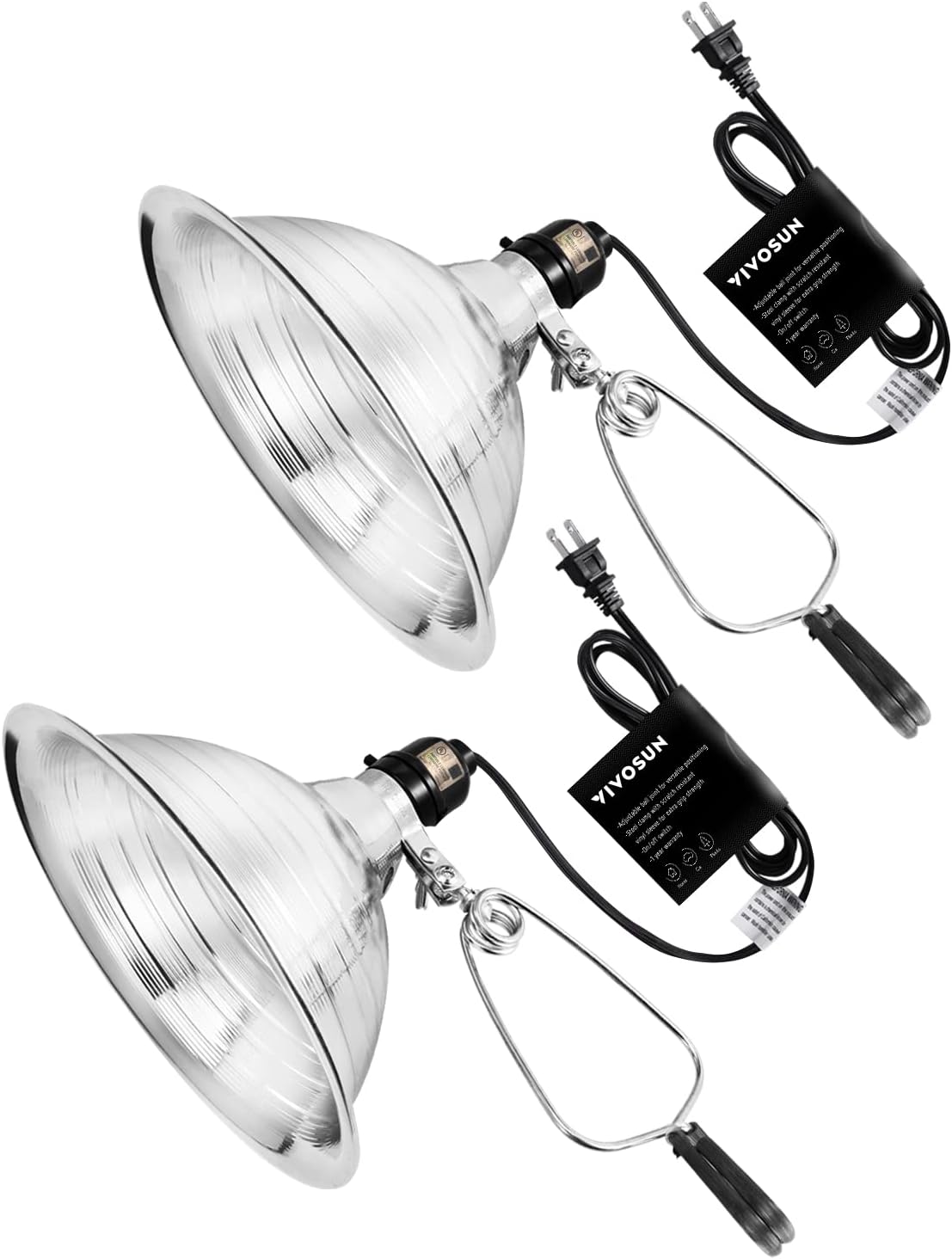 VIVOSUN 2 Pack Clamp Lamp Light with Detachable 8.5 Inch Aluminum Reflector | Up to 150 Watt, E26 Socket (No Bulb Included), 6 Feet Cord, UL Listed
