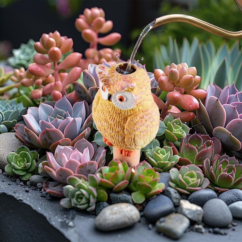 Yeswhat Self Watering Plant Spikes 4 Pack, Terracotta Owl Automatic Plant Waterer for Indoor Outdoor Plants, Slow Release Watering Stakes, Vacation Watering Devices for Potted Plants Garden Decor