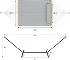 2 Person Outdoor Hammock with Stand, Cotton Rope Hammock with Polyester Pad, Adjustable Steel Frame, Portable with Carrying Bag – for Patio, Backyard, Garden, Beach,Dark-Gray