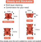 GameXcel Vertical Planter 3 Tier Stackable Planters Garden Planters Strawberry Herb Flower and Vegetable Planter Indoor Outdoor Gardening Pots with Removable Wheels and Tools