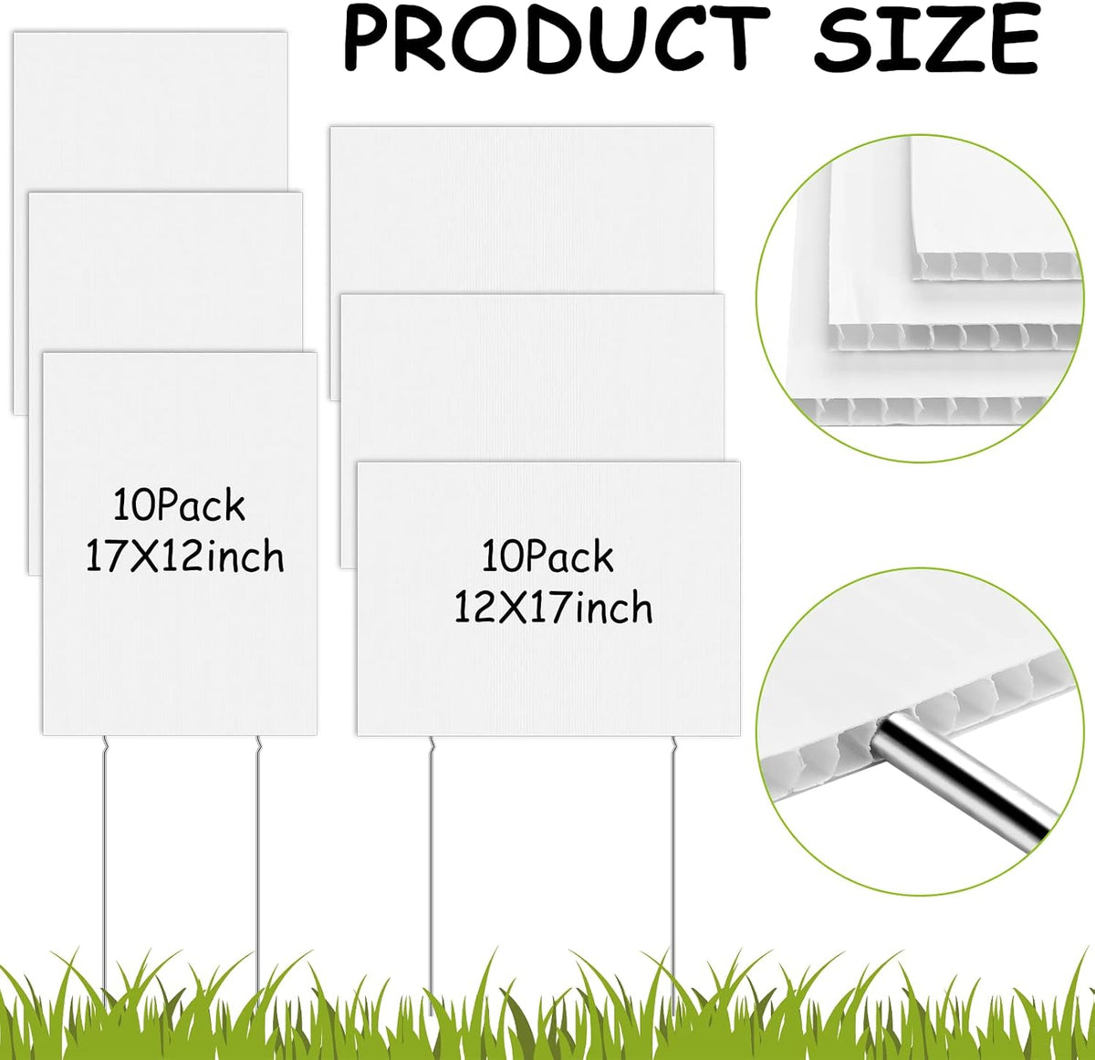 wesiti 20 pack blank yard signs with metal, close-up detail