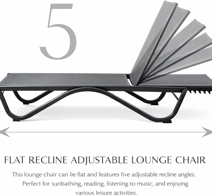 Kozyard Outdoor Chaise Lounge Chair, Full Aluminum Frame, Adjustable Reclining Patio Lounger for Poolside, Sunbathing & Backyard, Textilene (Gray, 2Chairs + Table)