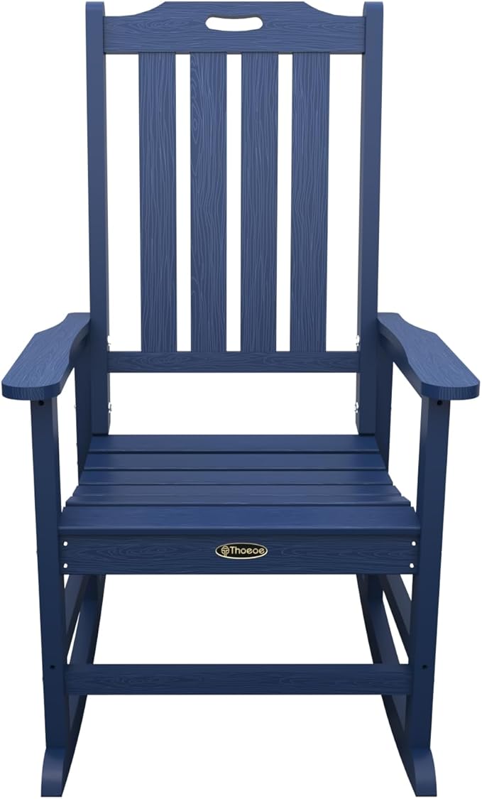 Oversized Rocking Chair, Outdoor Rocking Chair for Adults, All Weather Resistant Porch Rocker for Lawn Garden, Navy Blue
