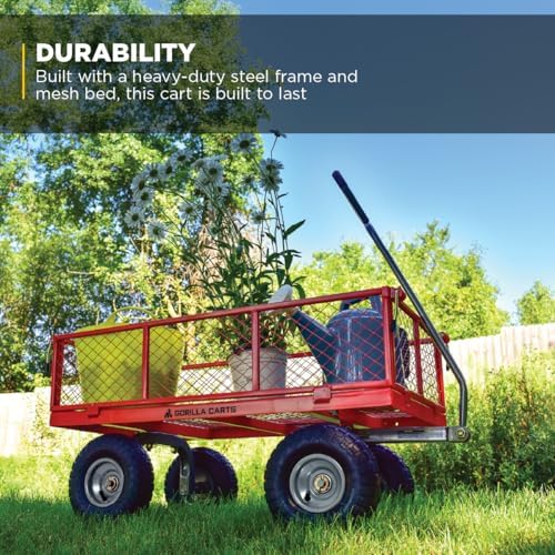 gorilla carts steel utility garden cart, 800 lb., side view