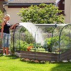 docred galvanized raised garden bed with pvc cover shown in use