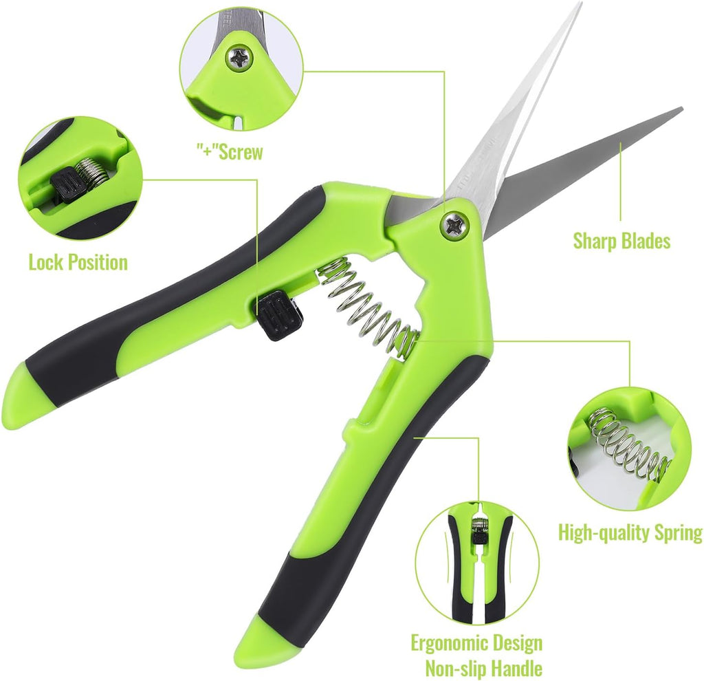 4 Pack Pruning Shears 6.5 Inch Stainless Steel Garden Scissors | with Sharp Precision Blades, Comfortable Ergonomic Hand Snips for Deadheading, Flowers, Trimming Herbs, Shaping Small Plants