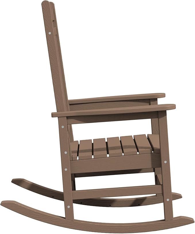 KINGYES Outdoor Rocking Chair Set of 2, High Density Polyethylene Patio Rocking Chairs with 330lbs Support for Adults, Brown