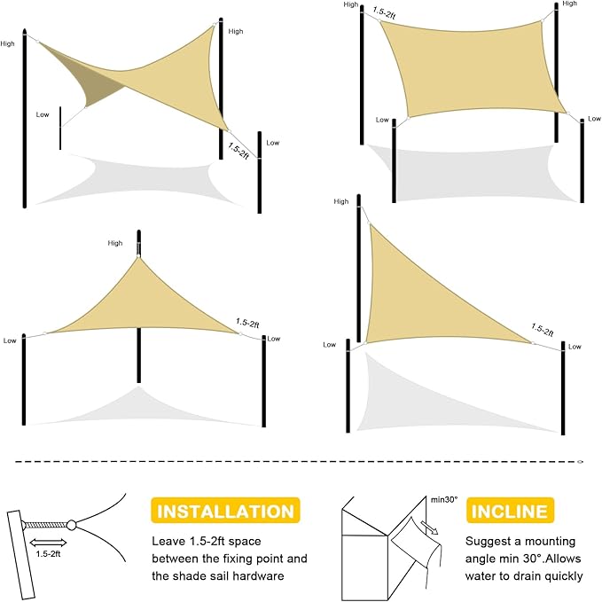 Artpuch Waterproof Sun Shade Sail, 08'x10' Sand Rectangular, UV Resistant Rain Canopy, Curved Edges Shade Cloth for Outdoor Patio, Deck, Yard