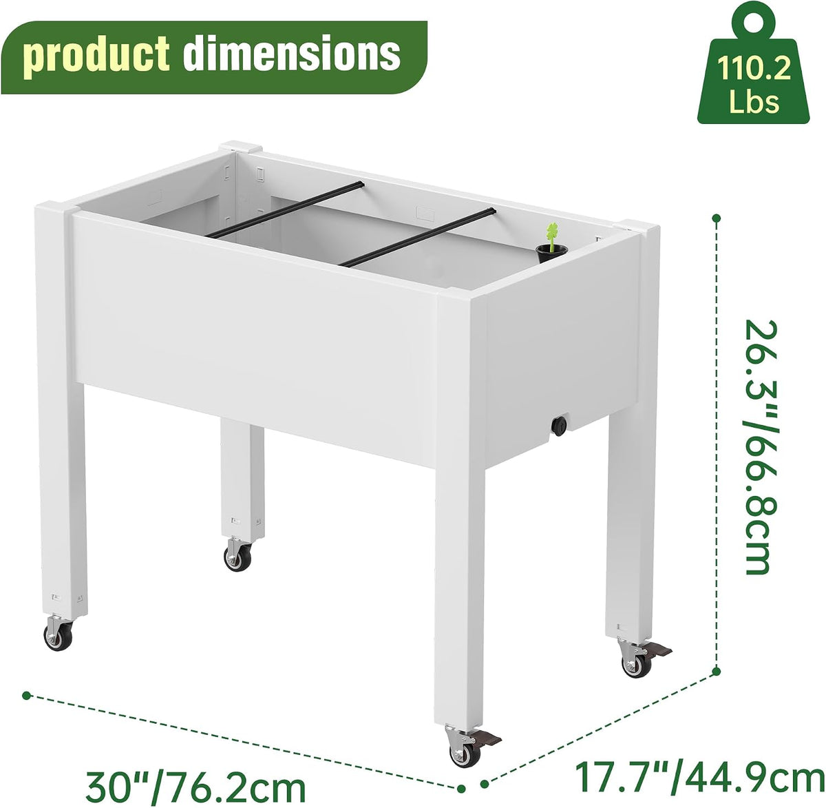 elevated raised garden bed with wheels,planter box,ashen-26.3" h shown in use