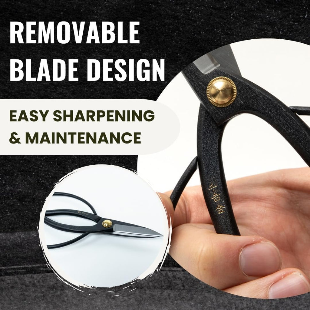 SenkichiKin Bonsai Scissors 7in (180mm) – Made in Japan Pruning Shears, Sharp Carbon Steel for Precision Trimming, Lightweight Tool for Bonsai, Flowers & Indoor Plants, forest Originals