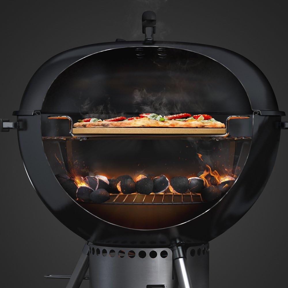 Weber® Gourmet BBQ System Pizza Stone with Carry Rack, 16.7" | Cordierite Stone for Crispy Pizza on Weber® Grills - Grill Accessories