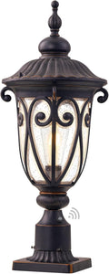 24 Inch High Outdoor Post Light Fixture with Dusk to Dawn Sensor, Bronze Post Lantern with Pier Mount, Exterior Pole Lighting with Seeded Glass for Yard, Garden, Patio and Pathway, LMMS0519-M
