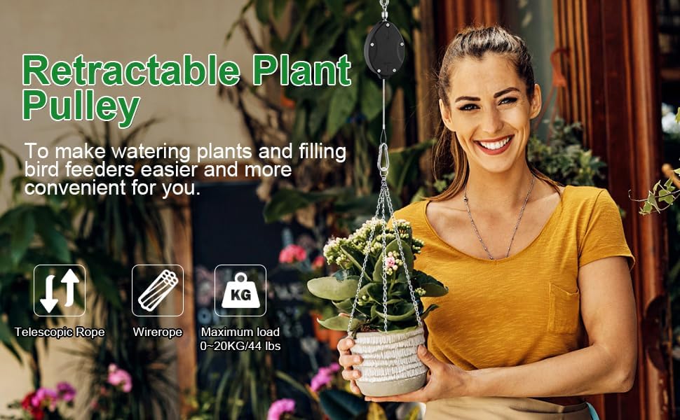 heavy duty plant pulley, retractable plant hanger with, front angle view