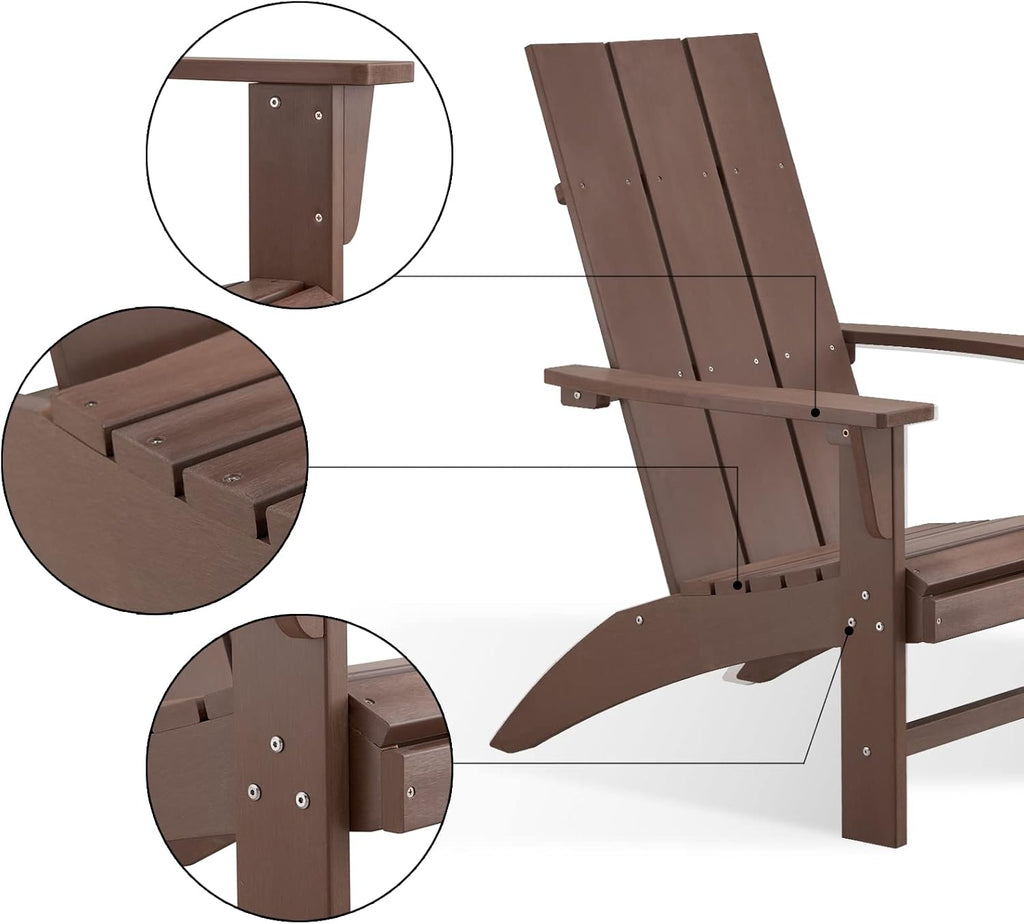 Modern Adirondack Chairs Set of 2, Oversized,Dark Brown | Poly Lumber Patio Chairs, Blue 350Lbs Support, All Weather Patio Chairs for Fire Pit Deck Backyard Patio Outdoor Garden