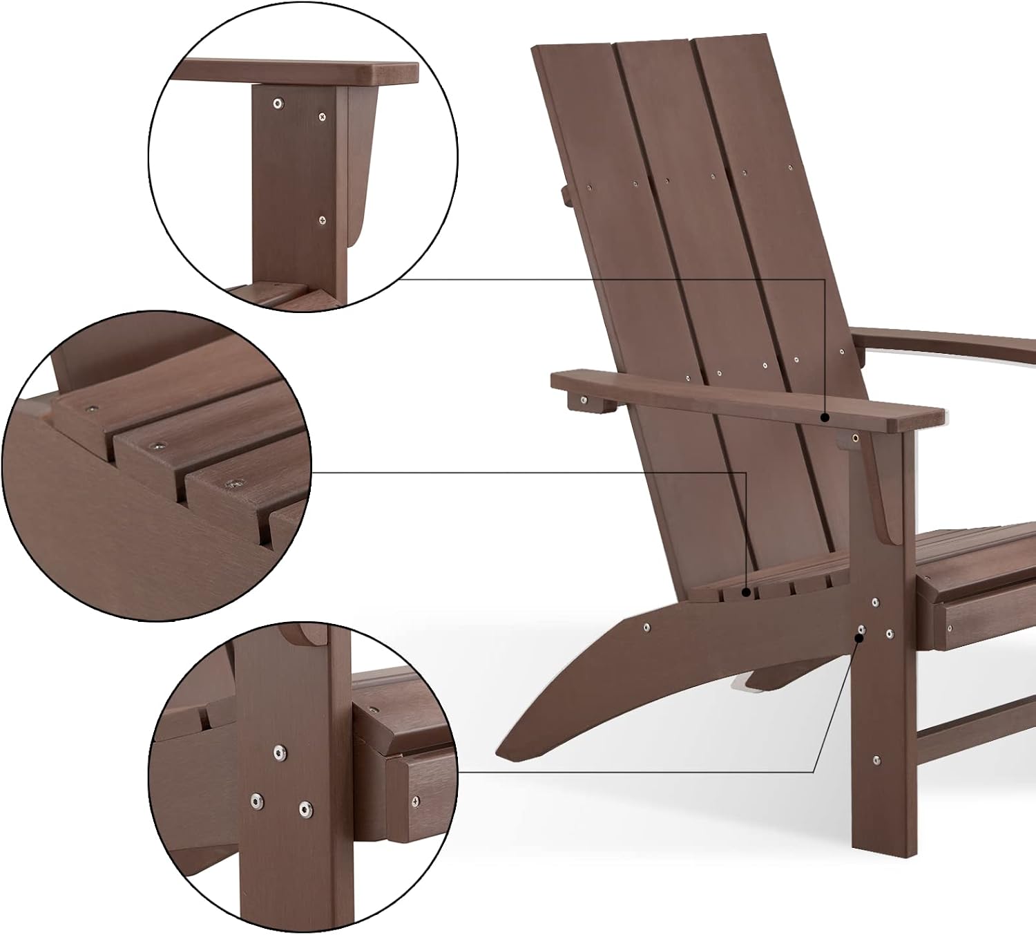 Modern Adirondack Chairs Set of 2, Oversized,Dark Brown | Poly Lumber Patio Chairs, Blue 350Lbs Support, All Weather Patio Chairs for Fire Pit Deck Backyard Patio Outdoor Garden