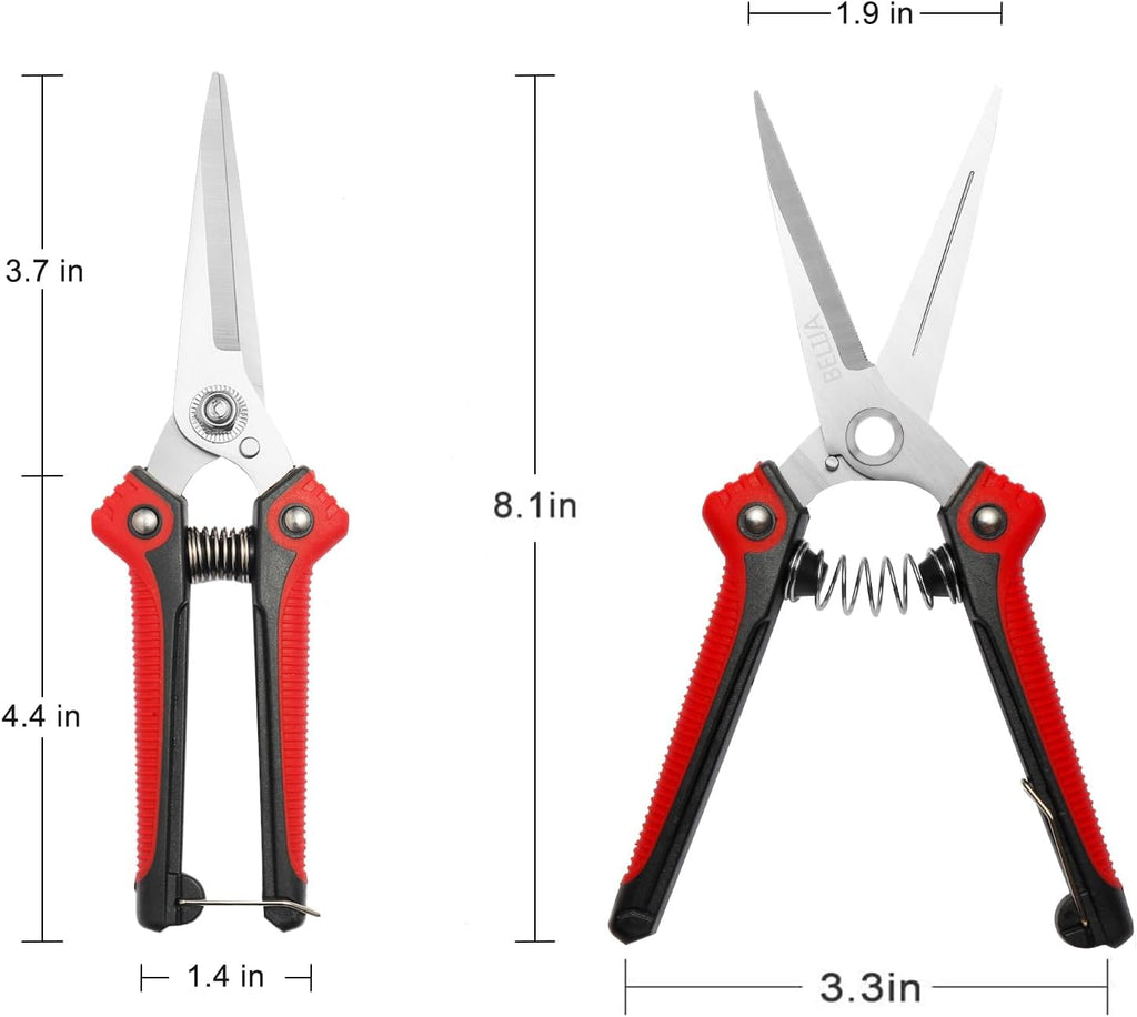 Gardening Scissors Hand Pruner Pruning Shear with Straight Stainless Steel Blades, Flower Cutter Garden Clippers, 8.1 Inch (Red)