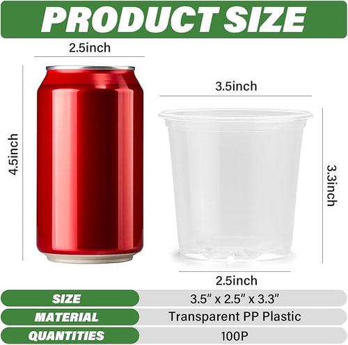 3.5" Clear Seeding Pots 100-Pack Round for Seeds Starter Pots, Seeds Germination Transparent Nursery Pots with Drainage Holes (100PCS)