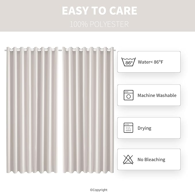 Waterproof Outdoor Curtain W105 x L95 - Grommet Top Sunlight Blocking Window Treatment Drapes Blackout Curtains for Home Bedroom Living Room Outdoor Patio Porch Pergola Cabana Gazebo (Cream)