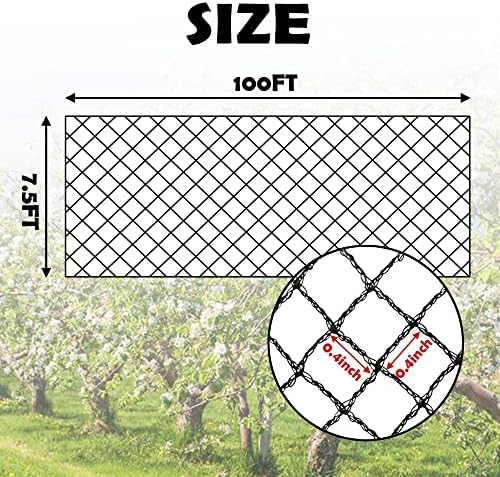 bird netting 7.5x100 ft, 1/2in mesh garden bird showing dimensions