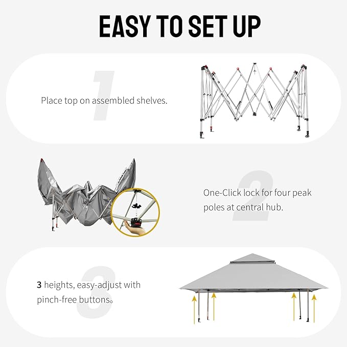 CROWN SHADES 13x13 Pop Up Gazebo, Canopy Tent, Gazebos on Clearance - Outdoor Gazebo for Backyard & Patio Furniture - Carpa Pop Up Tent with Wheeled STO-N-Go Cover Bag (Grey)