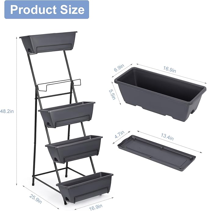 5 Tier Vertical Garden Planter Grey Herb Garden Planter for Outdoor Plants Vertical Raised Garden Bed Standing Tiered Flower Planter Boxes for Outdoor Garden Patio Yard