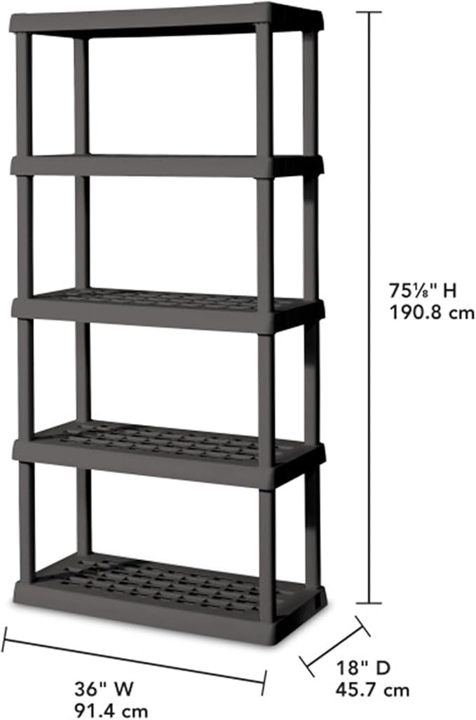 Sterilite 2-Pack 5 Shelf Unit, Heavy-Duty Shelving Storage Rack for Home and Garage, Gray - Multipurpose Plastic Organizer Shelves for Smart Organization
