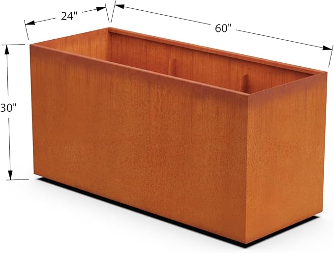 Plantercraft Large Rectangular Planters for Outdoor Plants 60x24x30 | Extra Large Corten Steel Planter Box for Commercial & Residential Landscaping | Heavy Duty Metal Planter, Arrives Fully Assembled