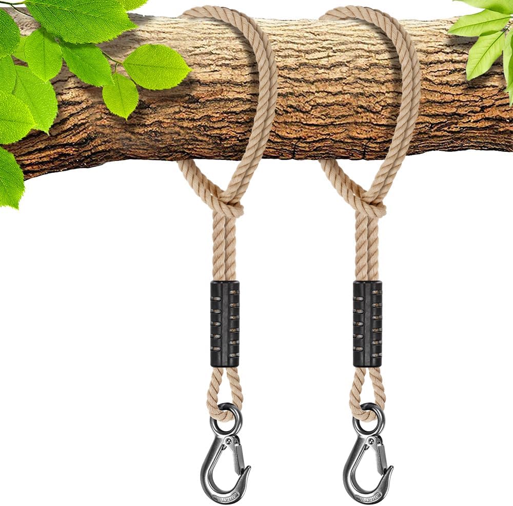2Pcs 19" Tree Swing Rope Tree Swing Strap for Hanging Hammock | 2500LBs Capacity Swing Extender Rope with Hook Hanging Chair Strap for Swing chair, Tree Branch, Tree Swing Seat