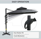Outsunny 10ft Offset Patio Umbrella, Hanging Cantilever Umbrella, Square Shape, Aluminum Cross Base, Tilt, 360-Degree Rotation