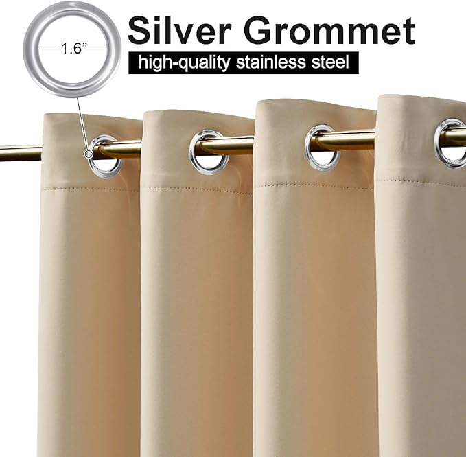 NICETOWN 2 Panels Outdoor Curtains Extra Wide Waterproof & Windproof, Rustproof Top & Bottom Grommet Thermal Insulated Weighted Blackout Heat & Voice Reducing for Patio, W84 x L84, Biscotti Beige