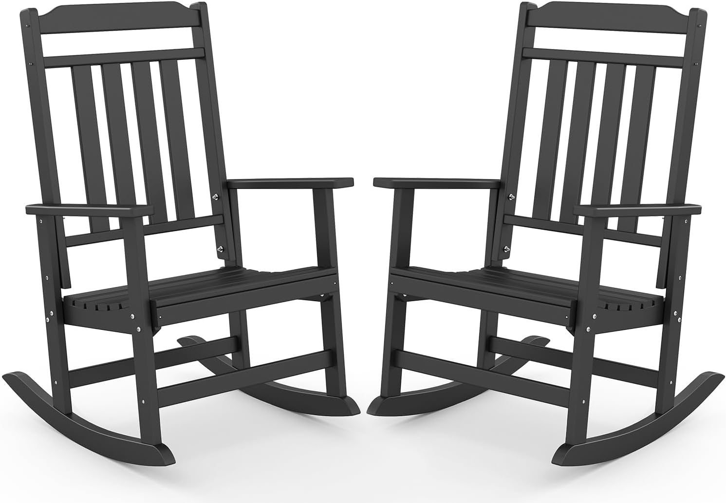 GREENVINES Classic Outdoor-Rocking-Chairs-Set-of-2, HDPE Rocker, Black | 30.3" High Back | All Weather Porch Chairs Plastic | Heavy Duty | 20.5" Wide Seat | Big & Tall | for Patio Balcony Deck