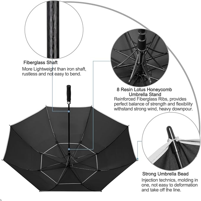 G4Free 47/54/62/68/72 Inch Automatic Open Golf Umbrella Oversize Extra Large Double Canopy Vented Windproof Waterproof Stick Umbrellas