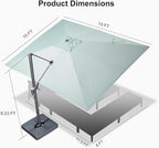 PURPLE LEAF 10' X 13' Rectangle Cantilever Umbrella with Base Outdoor Large Aluminum Patio Umbrella with 3-Year Fade Resistance Recycled Fabric and 360-degree Rotation for Deck Pool Garden, Mint Green