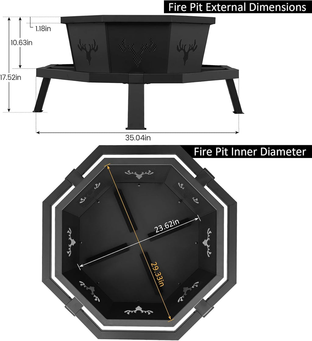 boinn 35 inch octagonal outdoor fire pit, fire, package contents