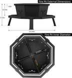boinn 35 inch octagonal outdoor fire pit, fire, package contents