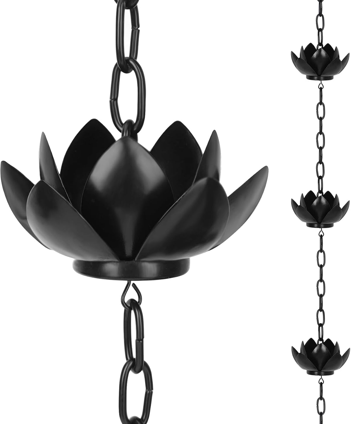 rifachua 8.5ft black lotus rain chain for gutter, package contents