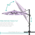 Best Choice Products 10ft Solar LED Cantilever Patio Umbrella, 360-Degree Rotation Hanging Offset Market Outdoor Sun Shade for Backyard, Deck, Poolside w/Lights, Easy Tilt, Cross Base