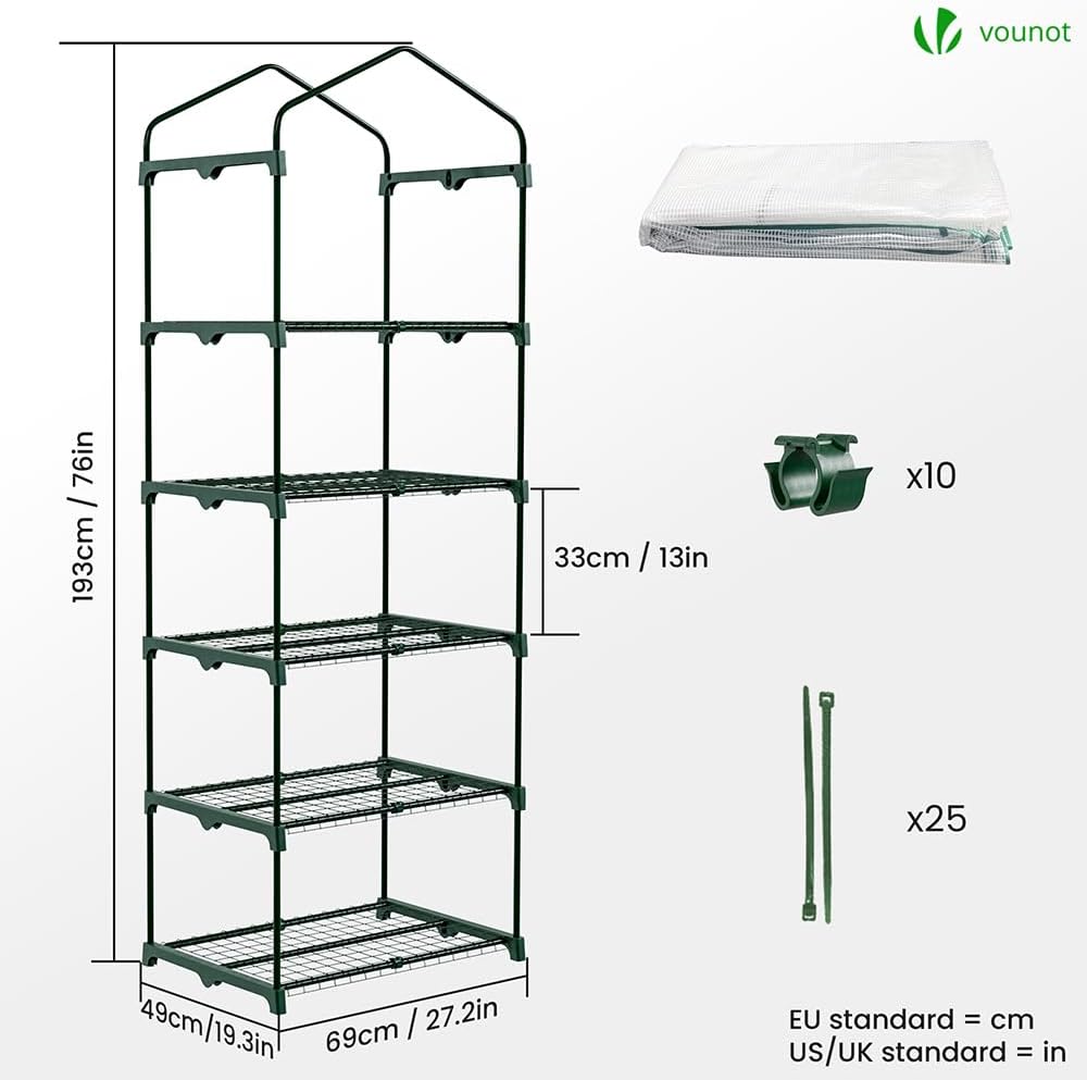 vounot® mini greenhouse with 5-tier shelves garden greenhouse, side view