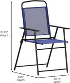 Flash Furniture Mystic Folding Patio Sling Chairs, Outdoor Textilene Lawn Chairs with Armrests, Set of 2, Navy | Textilene