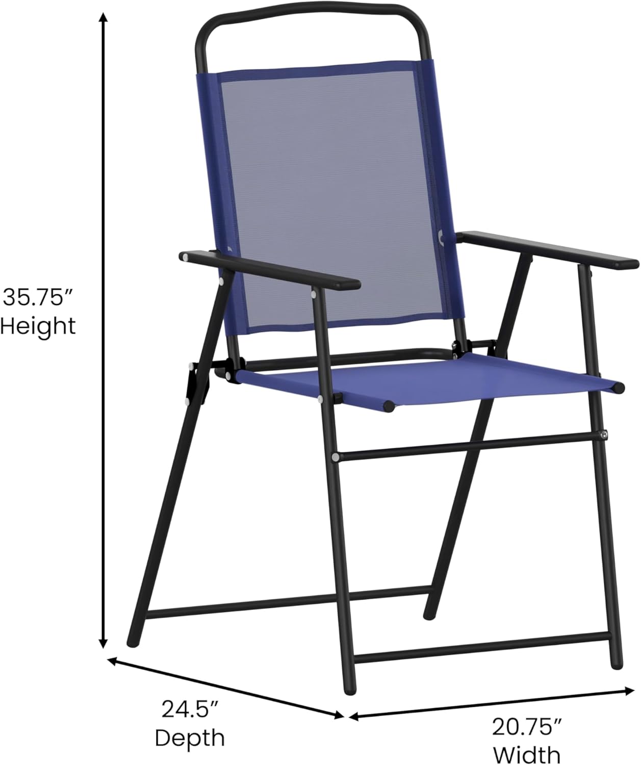 Flash Furniture Mystic Folding Patio Sling Chairs, Outdoor Textilene Lawn Chairs with Armrests, Set of 2, Navy | Textilene