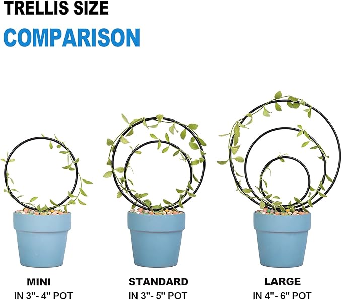 Hoya Trellis Set of 3 Round Climbing Plant Supports - Small, Medium, Large - Sturdy Metal for Indoor & Outdoor Potted Plants - Easy Tool-Free Assembly - Great Choice for Plant Enthusiasts