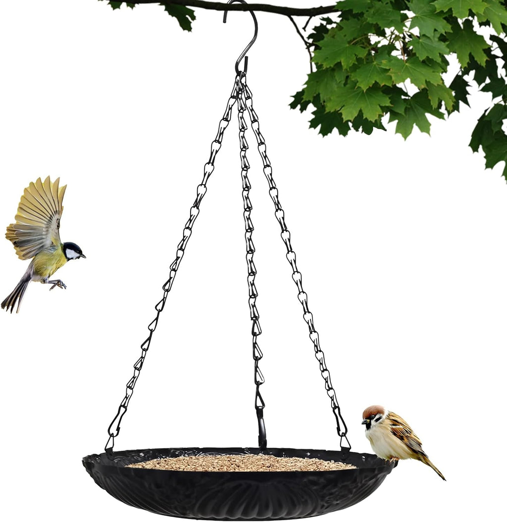 Platform Bird Feeder，11 inch Large Metal Hanging Tray Bird Feeders for Outside 1pack