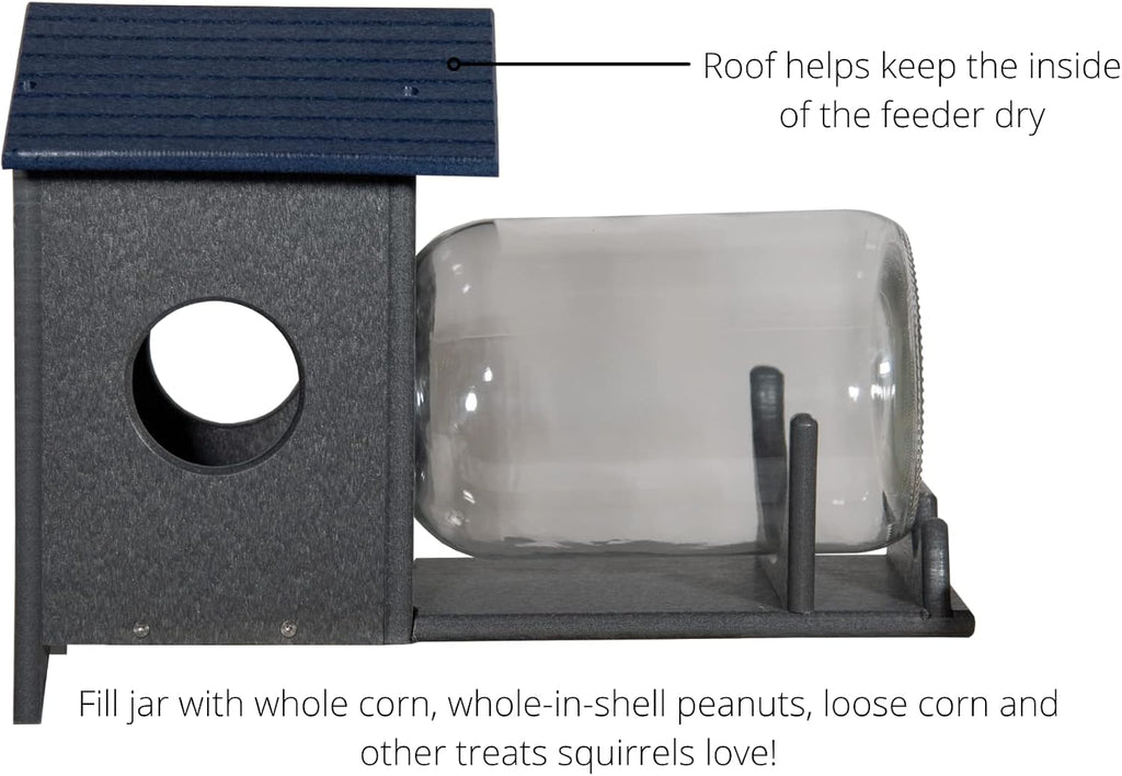 Squirrel Under Glass Mason Jar Peanut and Loose Corn Squirrel Feeder - Keep Squirrels Out of Bird Feeders