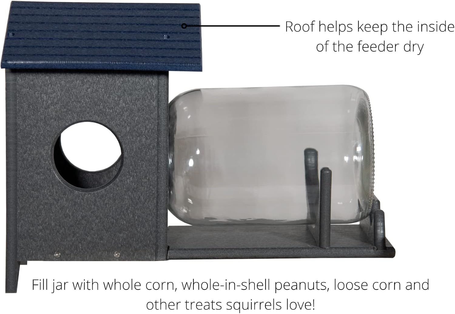 Squirrel Under Glass Mason Jar Peanut and Loose Corn Squirrel Feeder - Keep Squirrels Out of Bird Feeders