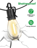 50FT Outdoor String Lights with 25 Shatterproof S14 Vintage Edison Bulbs E12 Sockets,2700K Dimmable Outdoor Lights,IP55 Waterproof LED String Lights for Outside, Patio, Garden, Backyard,Bistro
