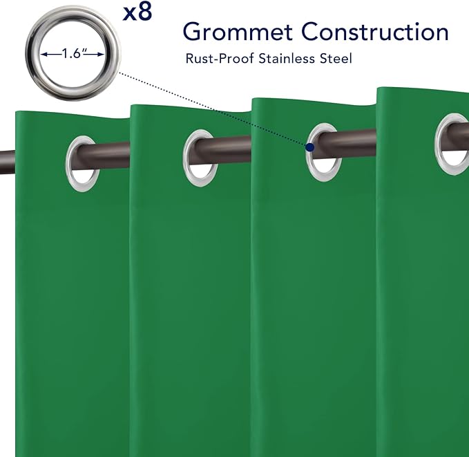 PureFit Outdoor Curtains for Patio Waterproof Weatherproof, UV and Fade Resistant Outside Curtains for Gazebo, Front Porch, Pergola, Sun Blocking Privacy Curtain, 52W x 108L inch, 1 Panel, Green