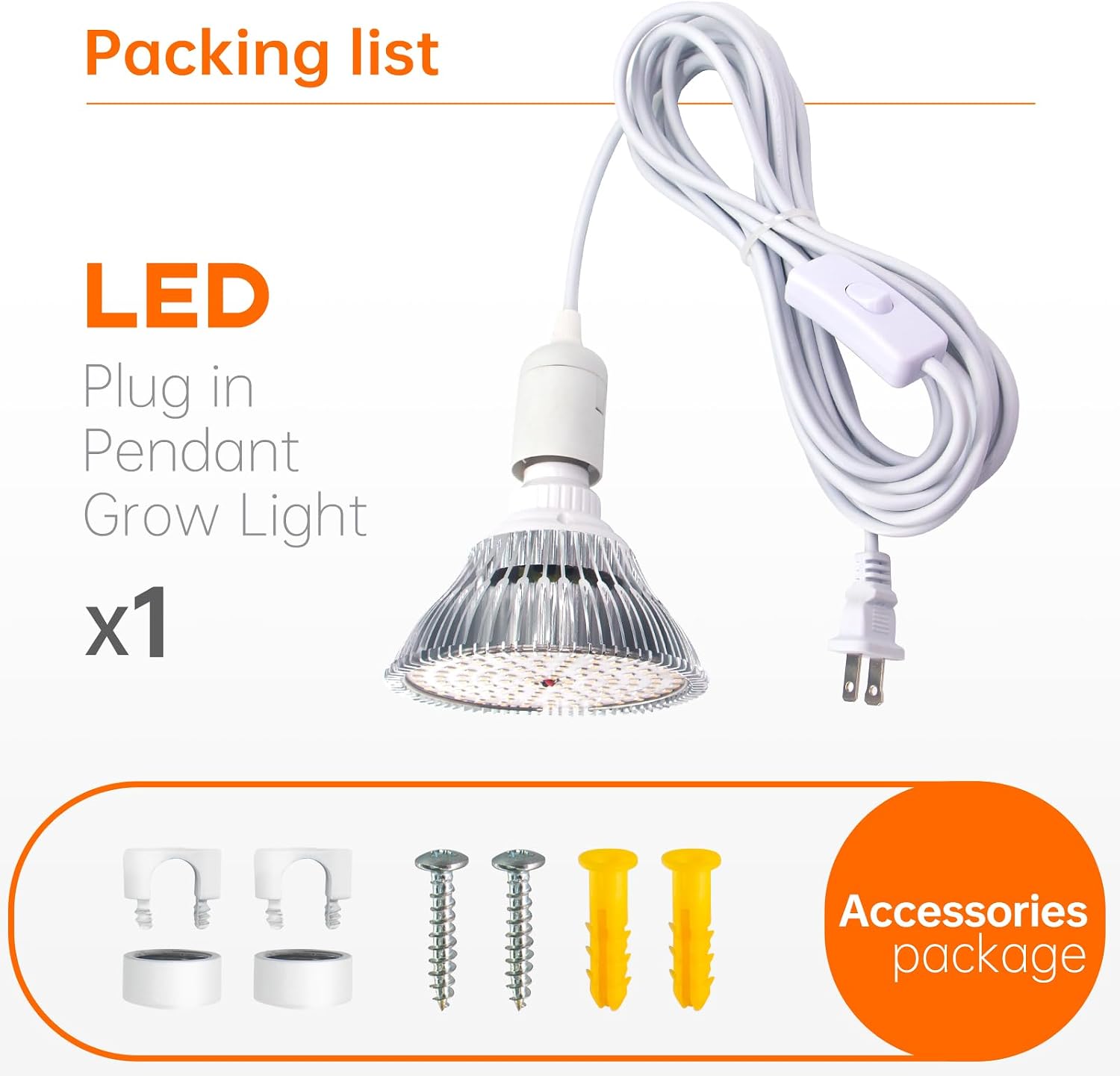 Hanging Grow Light for Indoor Plants, 3000K | 25W Hanging Plant Light, 3000K Full Spectrum LED with 16.4ft Power Cord, Ideal for Indoor Tall Plants,1-Pack