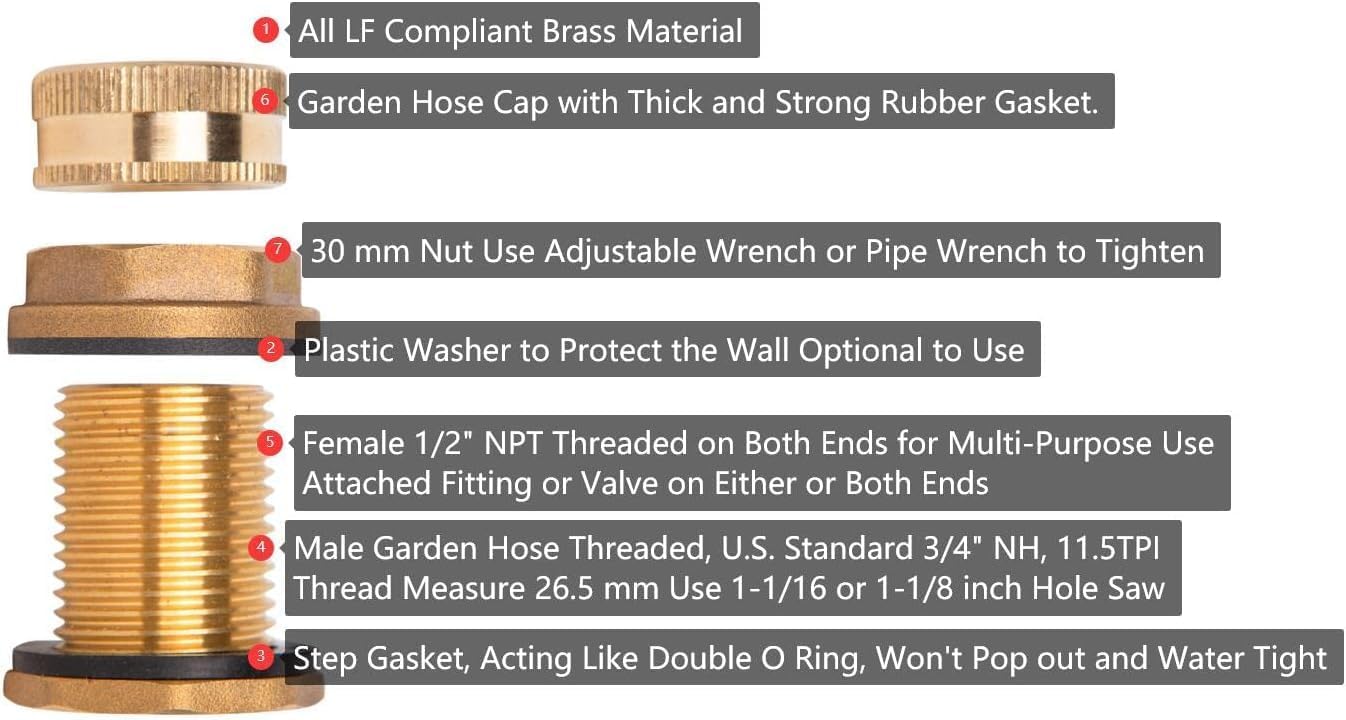 Brass Rain Barrel/Bucket Drain Port Kit (RBD020-2Pack)