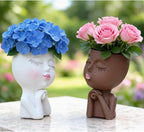 Face Flower Pot Head Planter, Girl Heads Flowerpot, Lady Faces Plant Pot, Female Bust Statue Succulent Pots with Drainage Hole for Indoor Outdoor Plants, Modern Human Art Vase(7" Brown)