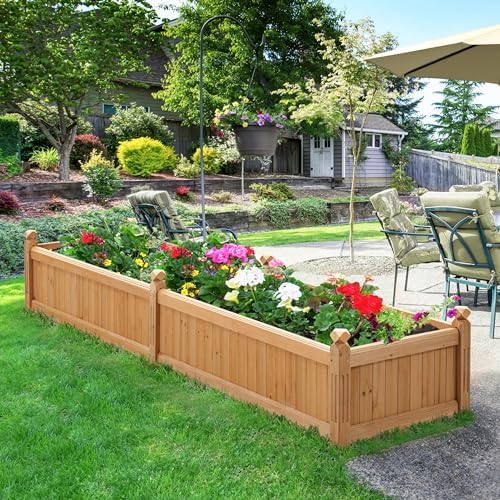 yaheetech 90.5" wooden raised garden bed rectangular planter shown in use
